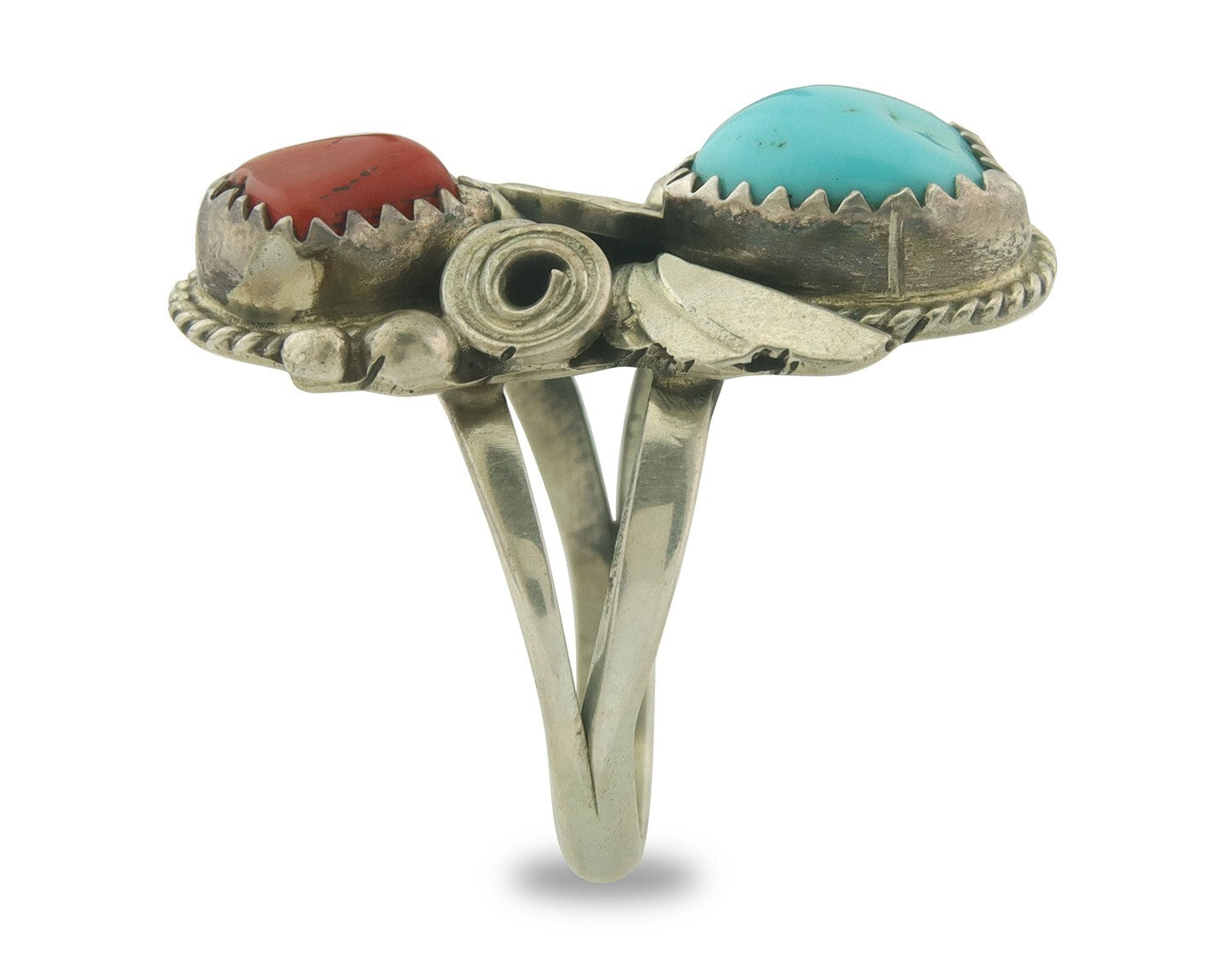Vintage Navajo Ring 925 Sterling Natural Gemstones Signed Justin Morris Sz 7.5