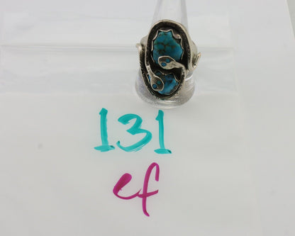 Mens Heavy Zuni Snake Ring 925 Silver Turquoise Signed EFFIE CALAVASA C.80's