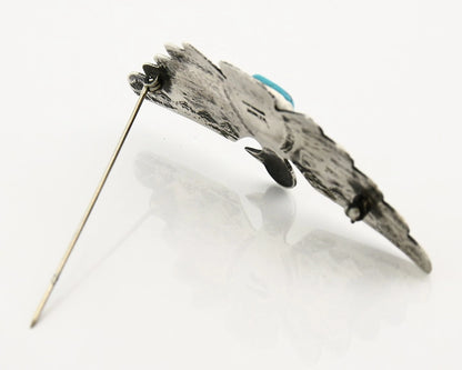 Navajo Bird Pin Sterling Silver Natural Gemstones Signed PJ Begay