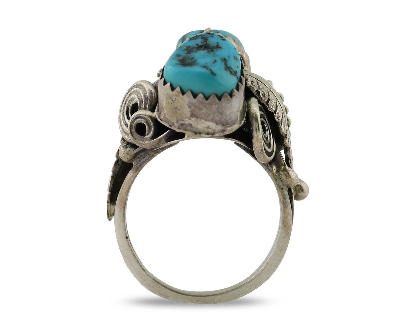 Navajo Handmade Ring 925 Silver Sleeping B Turquoise Artist Signed IHMJ C.80's