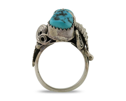Navajo Handmade Ring 925 Silver Sleeping B Turquoise Artist Signed IHMJ C.80's
