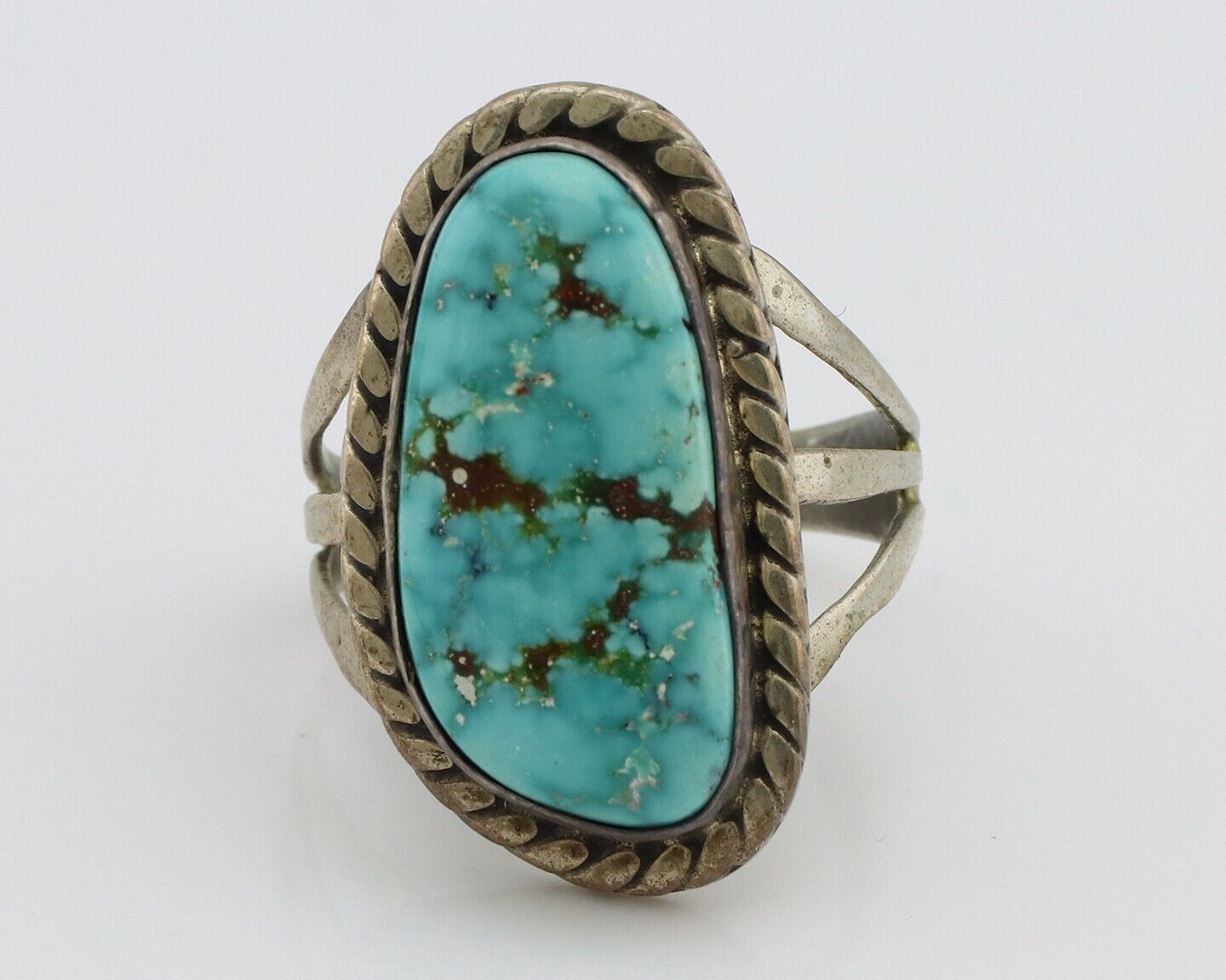 Navajo Ring 925 Silver Spiderweb Turquoise Native American Artist C.80's