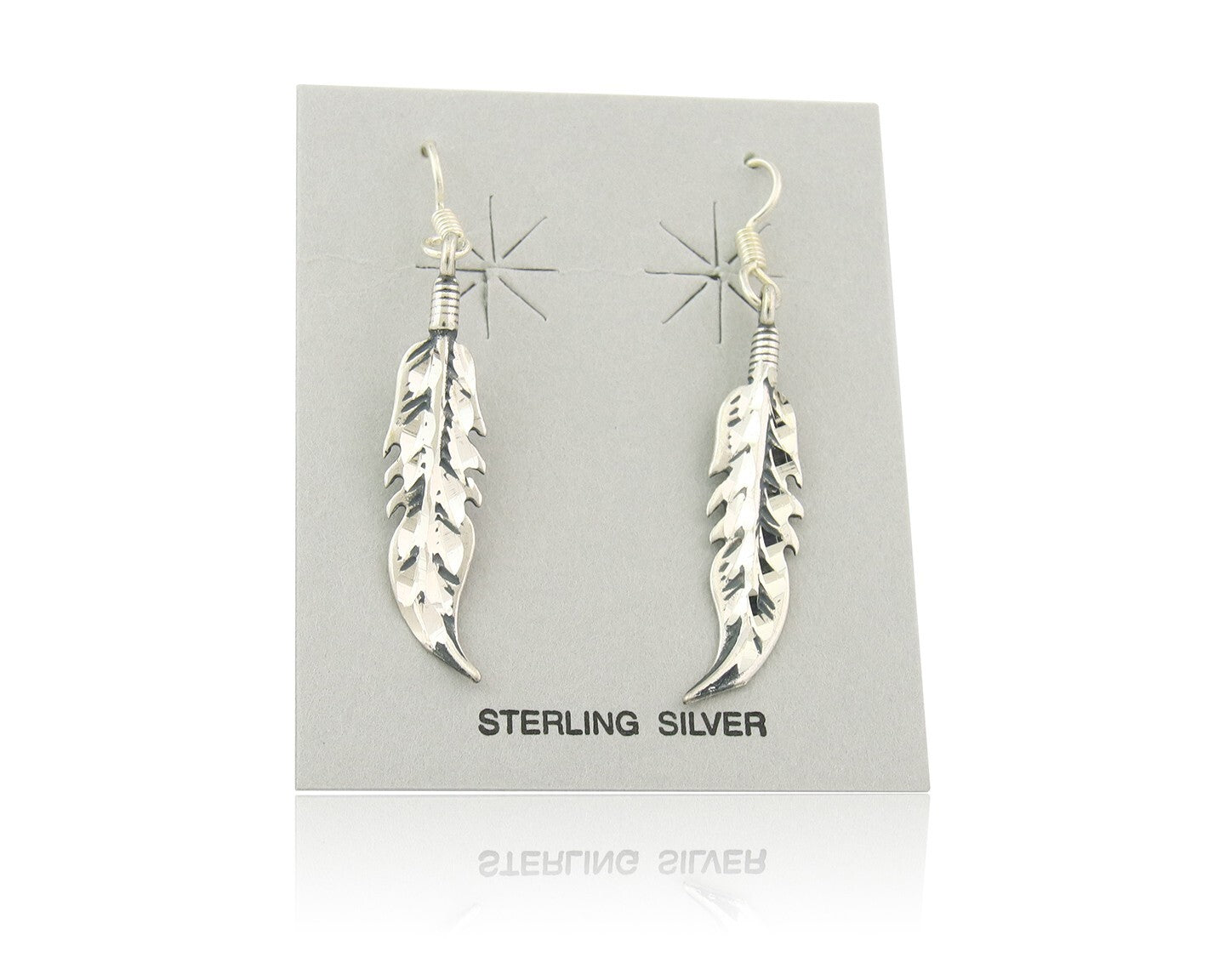 Navajo Feather Earrings Sterling Silver Dangle Vintage Authentic Signed Masha