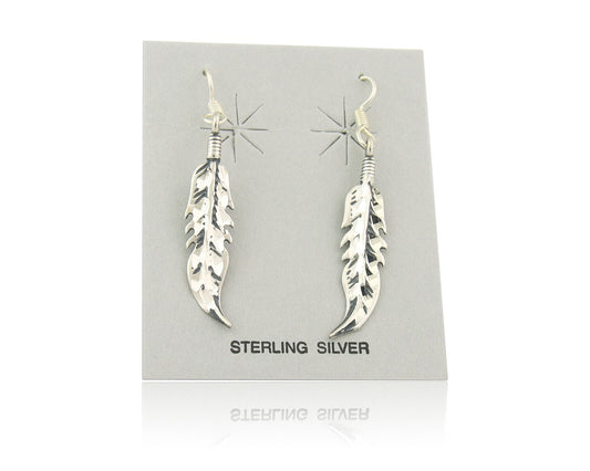 Navajo Feather Earrings Sterling Silver Dangle Vintage Authentic Signed Masha