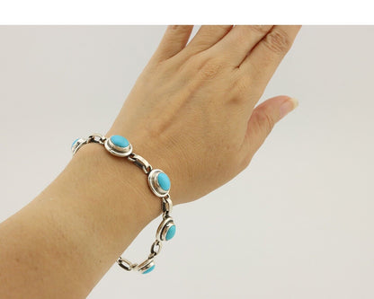Navajo Link Bracelet 925 Silver Sleeping Beauty Turquoise Native American C80s
