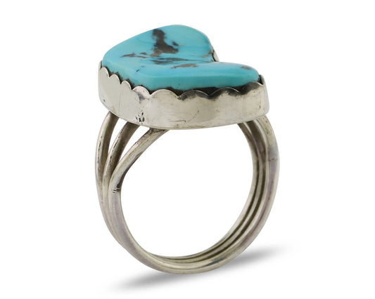 Navajo Ring 925 Silver Natural Blue Turquoise Signed Tony Guerro C.80's