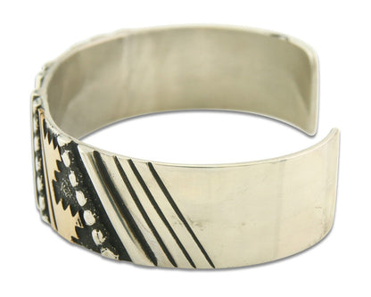 Navajo Bracelet Gold & 925 Silver Handmade 16 mm Wide Signed Thomas Singer C80s