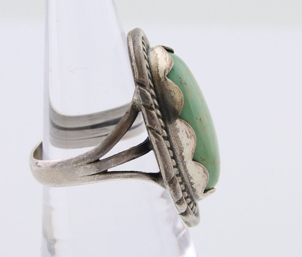 Navajo Handmade Ring 925 Silver Natural Turquoise Signed Sunrise C.80's