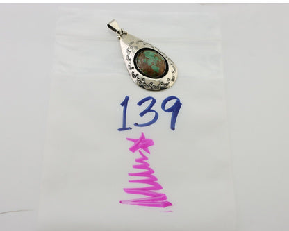 Navajo Pendant 925 Silver Green Turquoise Artist Signed MC C.80's