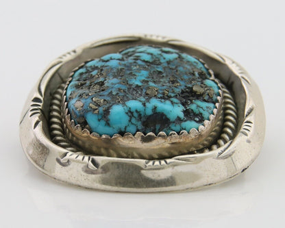 Navajo Pin 925 Silver Sea Foam Turquoise Artist Signed Hyson Craig C.80's