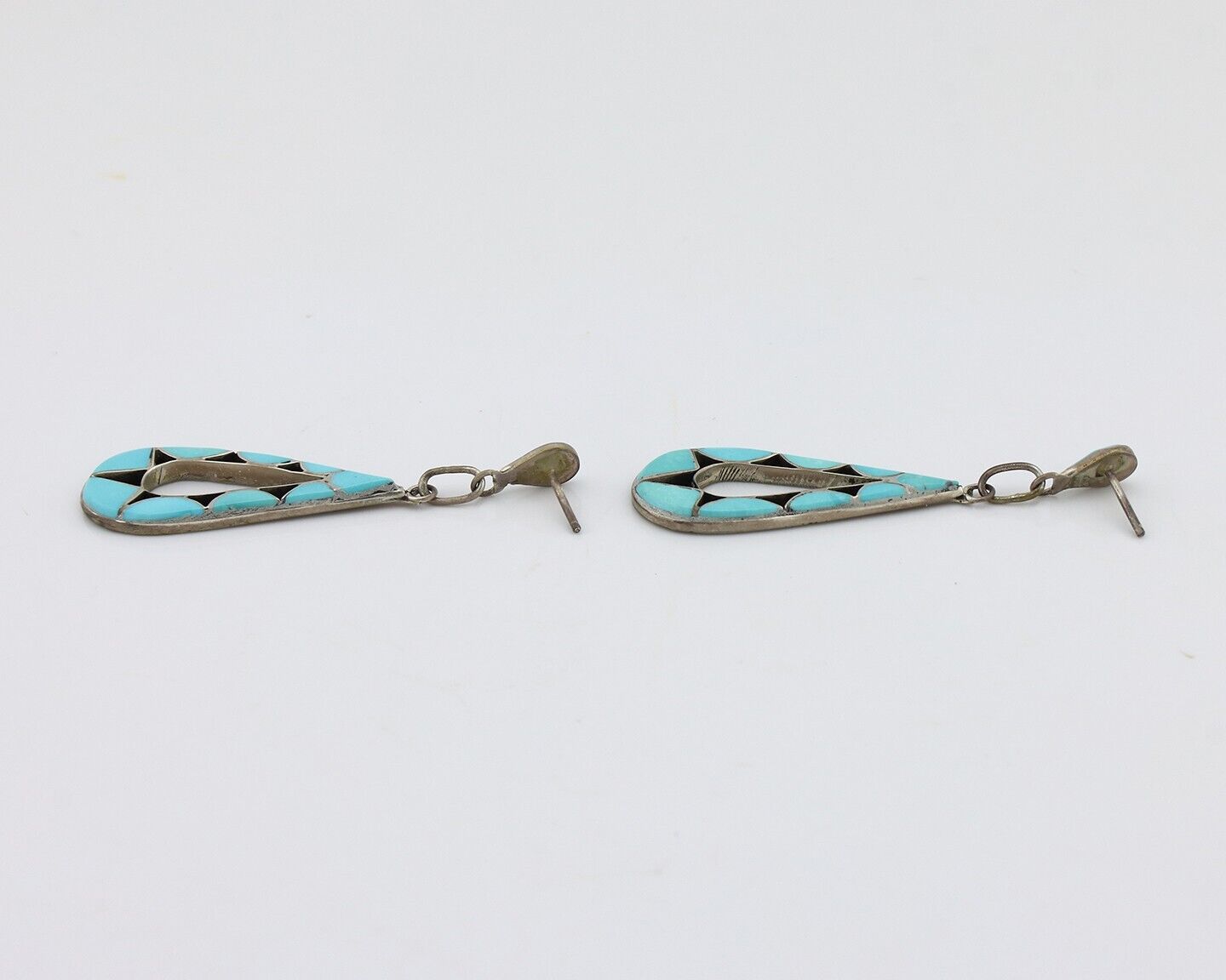 Navajo Handmade Earrings 925 Silver Blue Turquoise Native Artist C.80s