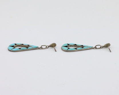 Navajo Handmade Earrings 925 Silver Blue Turquoise Native Artist C.80s