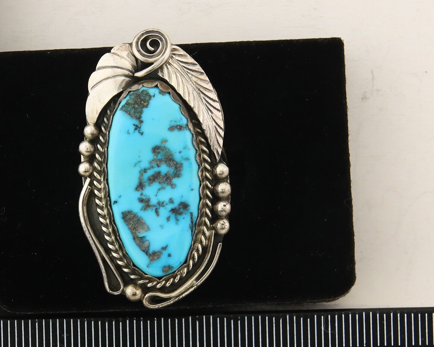 Navajo Ring 925 Sterling Turquoise Artist Justin Morris C.80's Size 7.5