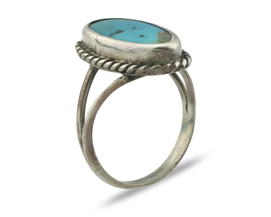Navajo Ring .925 Silver Natural Blue Turquoise Signed Native Artist C.80's