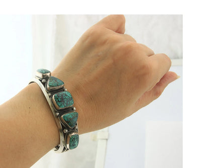 Navajo Cuff Bracelet Sterling Silver Turquoise Handmade Vintage Signed VB