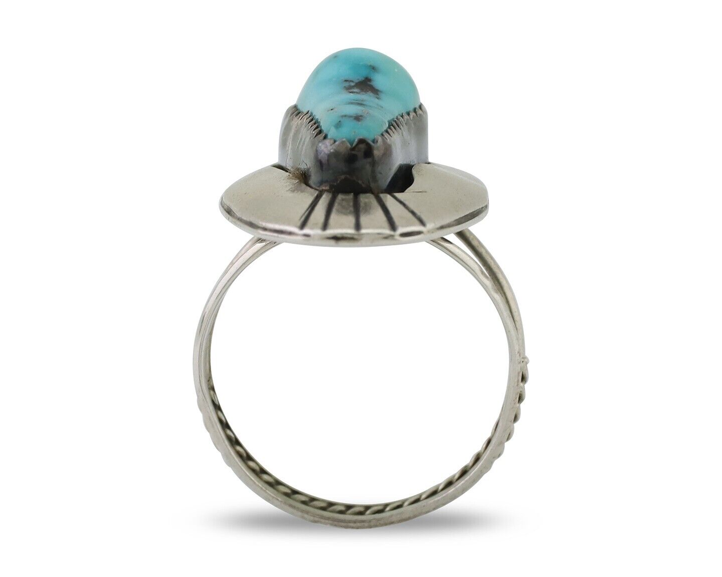 Navajo Ring 925 Silver Blue Gem Turquoise Native Artist Size 5.25 C.80's