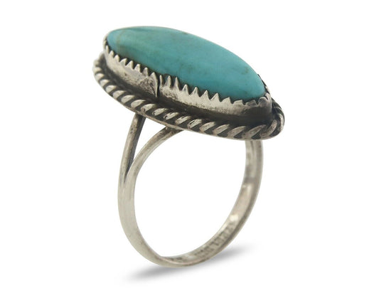 Navajo Ring 925 Sterling Natural Turquoise Native Artist C.80's Size 5.5