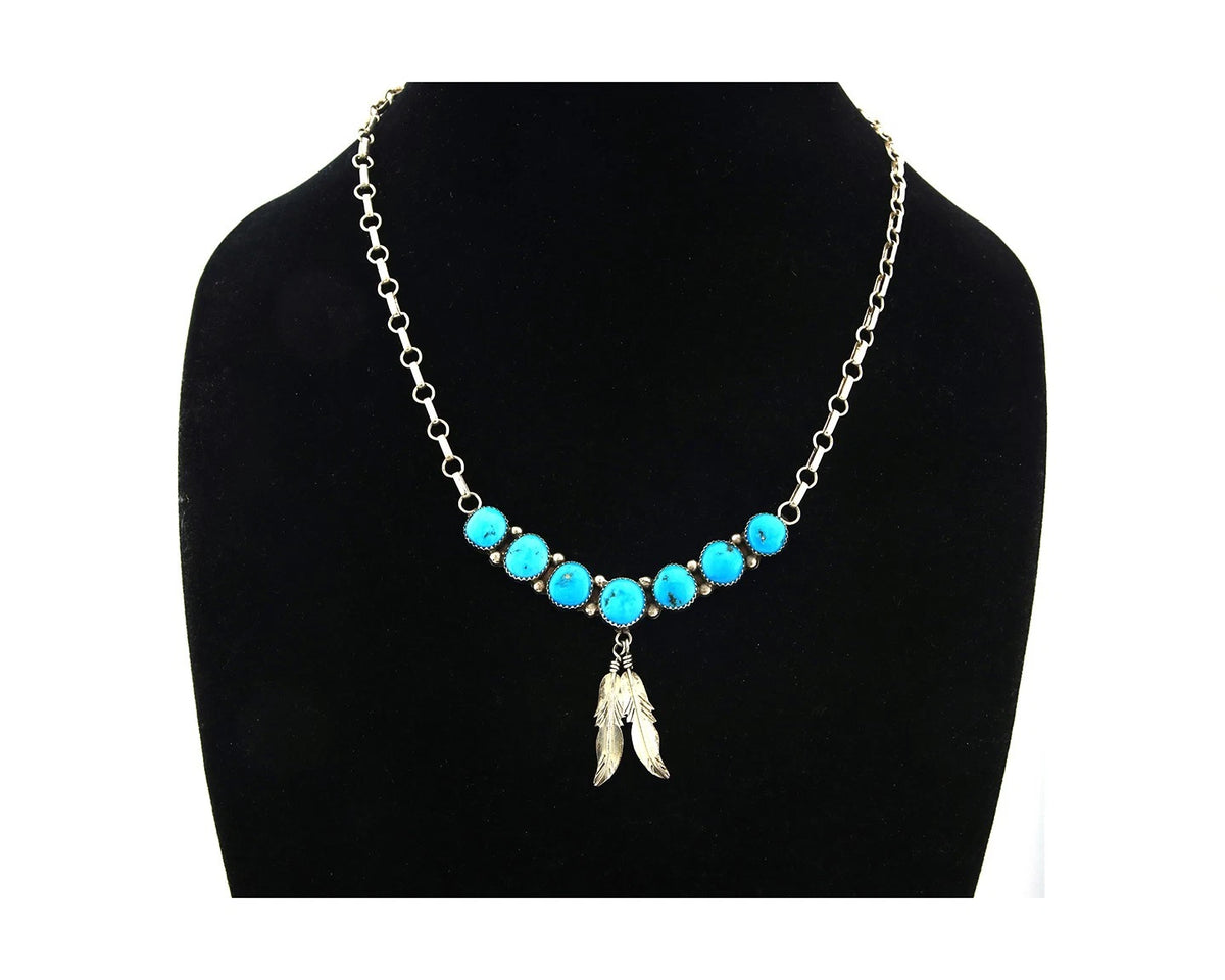 Navajo Necklace 925 Sterling Silver Natural Turquoise Vintage Handmade C.80's