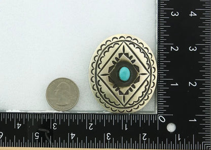 Navajo Concho Pin Pendant Sterling Silver Turquoise Vintage Handmade
