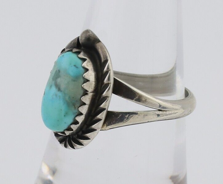 Navajo Ring 925 Silver Kingman Turquoise Native American Artist C.80's