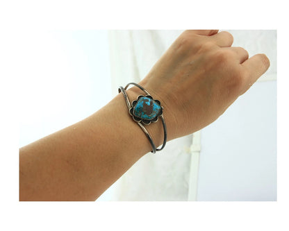 Navajo Cuff Bracelet Sterling Silver Turquoise Handmade Vintage Native Artist