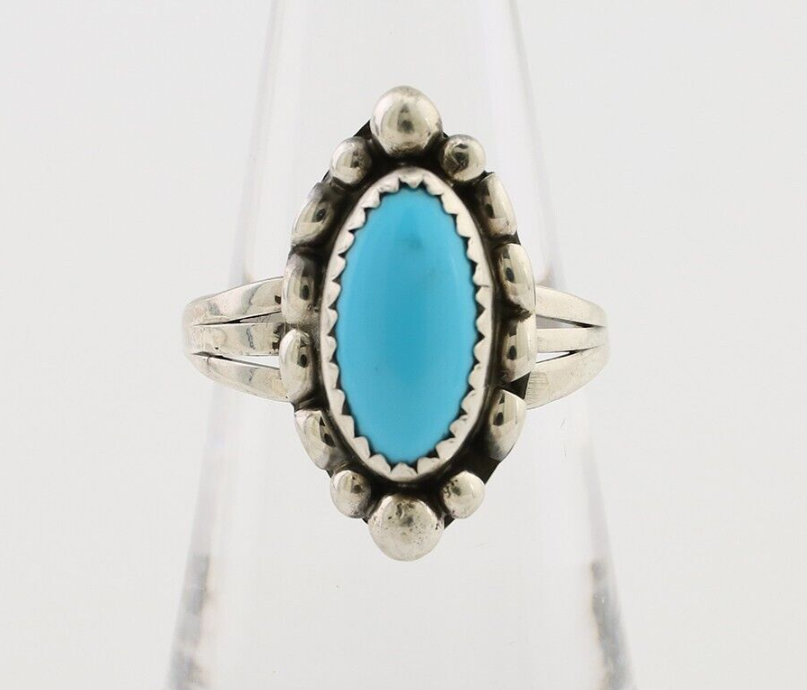 Navajo Ring 925 Silver Sleeping Beauty Turquoise Artist Signed SC C.80's