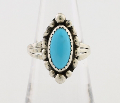 Navajo Ring 925 Silver Sleeping Beauty Turquoise Artist Signed SC C.80's