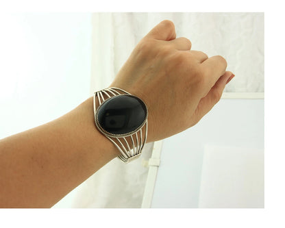 Navajo Cuff Bracelet Sterling Silver Black Onyx Handmade Vintage
