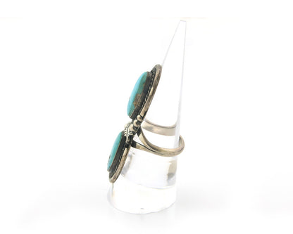 Navajo Ring Sterling Silver Blue Turquoise Vintage Signed AP Size 6.75