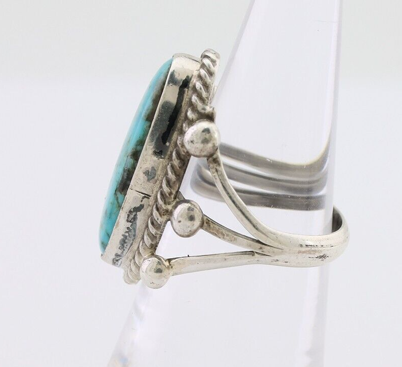Navajo Ring 925 Silver Natural Kingman Turquoise Native American Artist C.80's