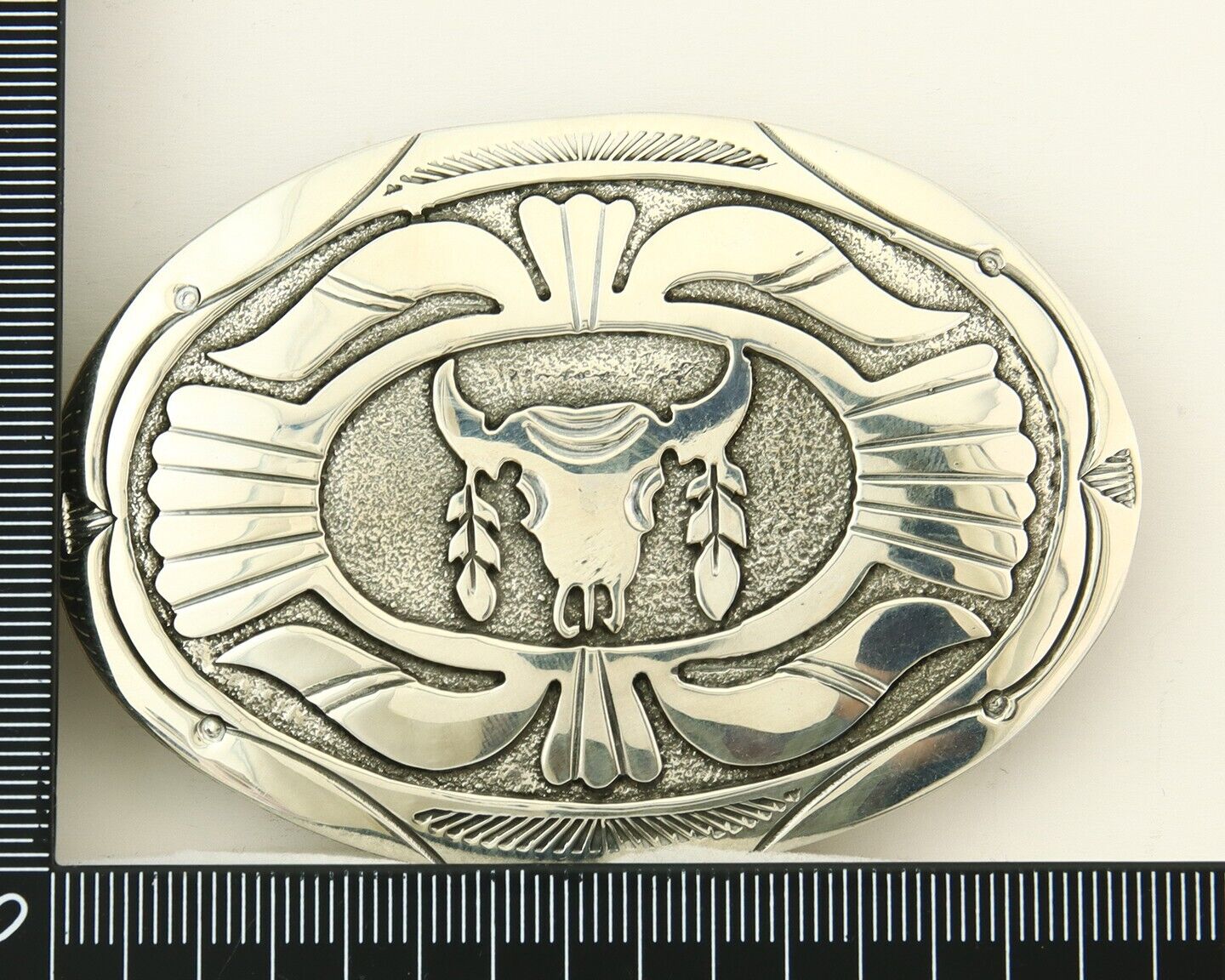 Navajo Belt Buckle 925 Sterling Silver Artist Signed Gene Gibson 2x3 in C.80's