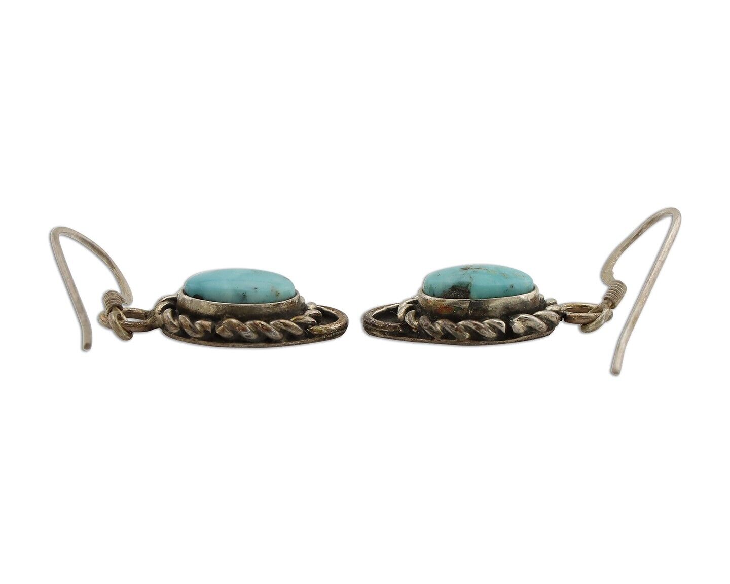 Navajo Earrings 925 Silver Natural Blue Turquoise Native American Artist C.80s