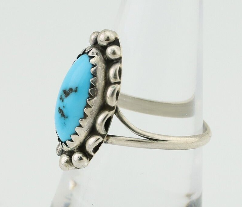 Navajo Ring 925 Silver Sleeping Beauty Turquoise Artist Signed SC C.80's