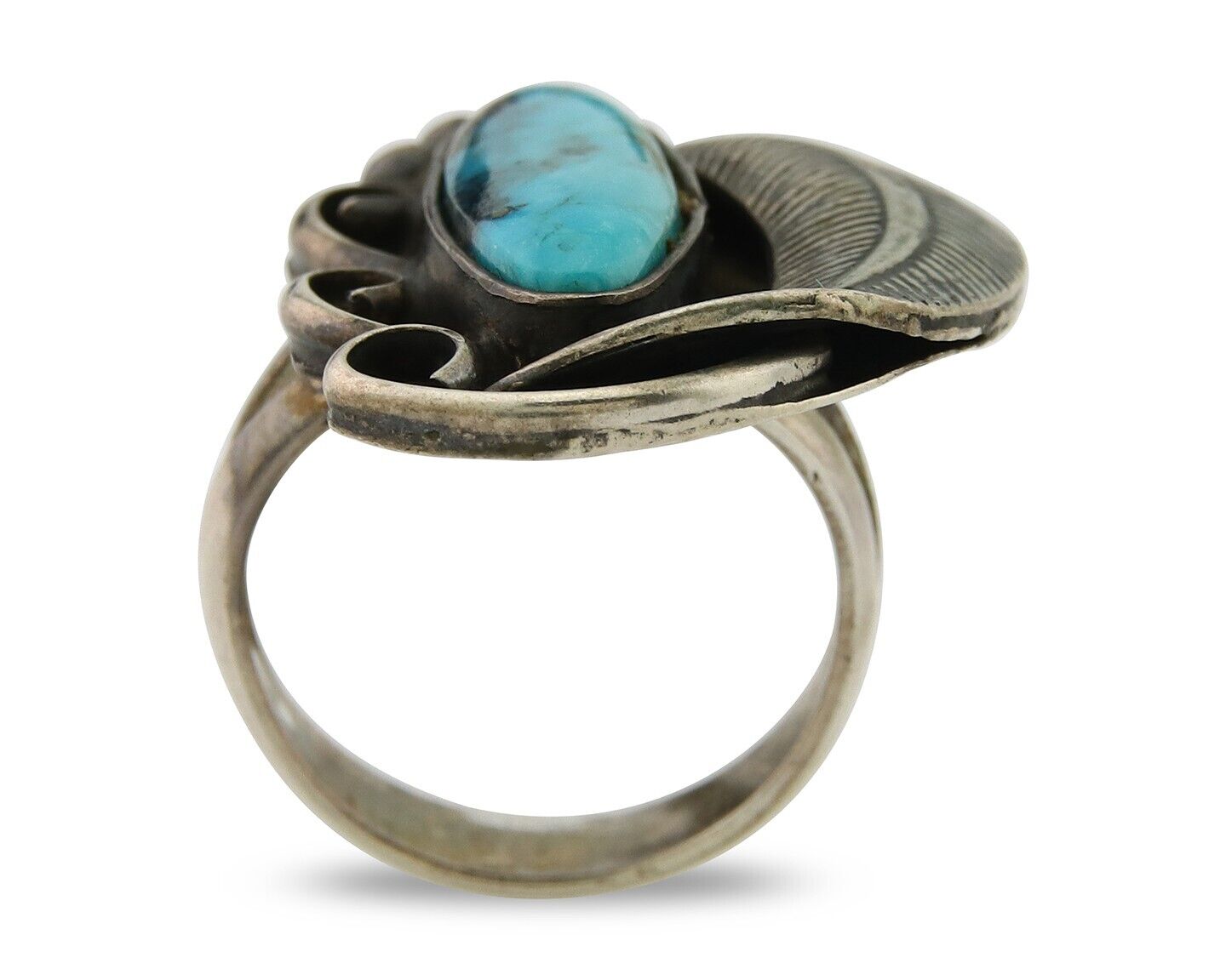 Navajo Ring 925 Sterling Blue Turquoise Native American Artist C.80's