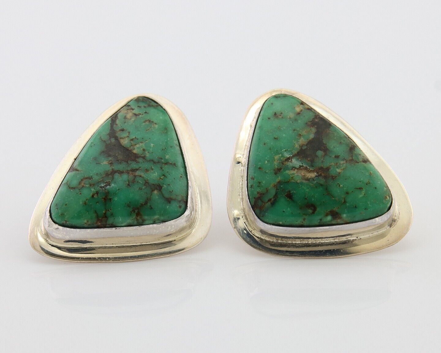 Navajo Shield Earrings 925 Silver Natural Turquoise Artist Signed M.S. C.80's