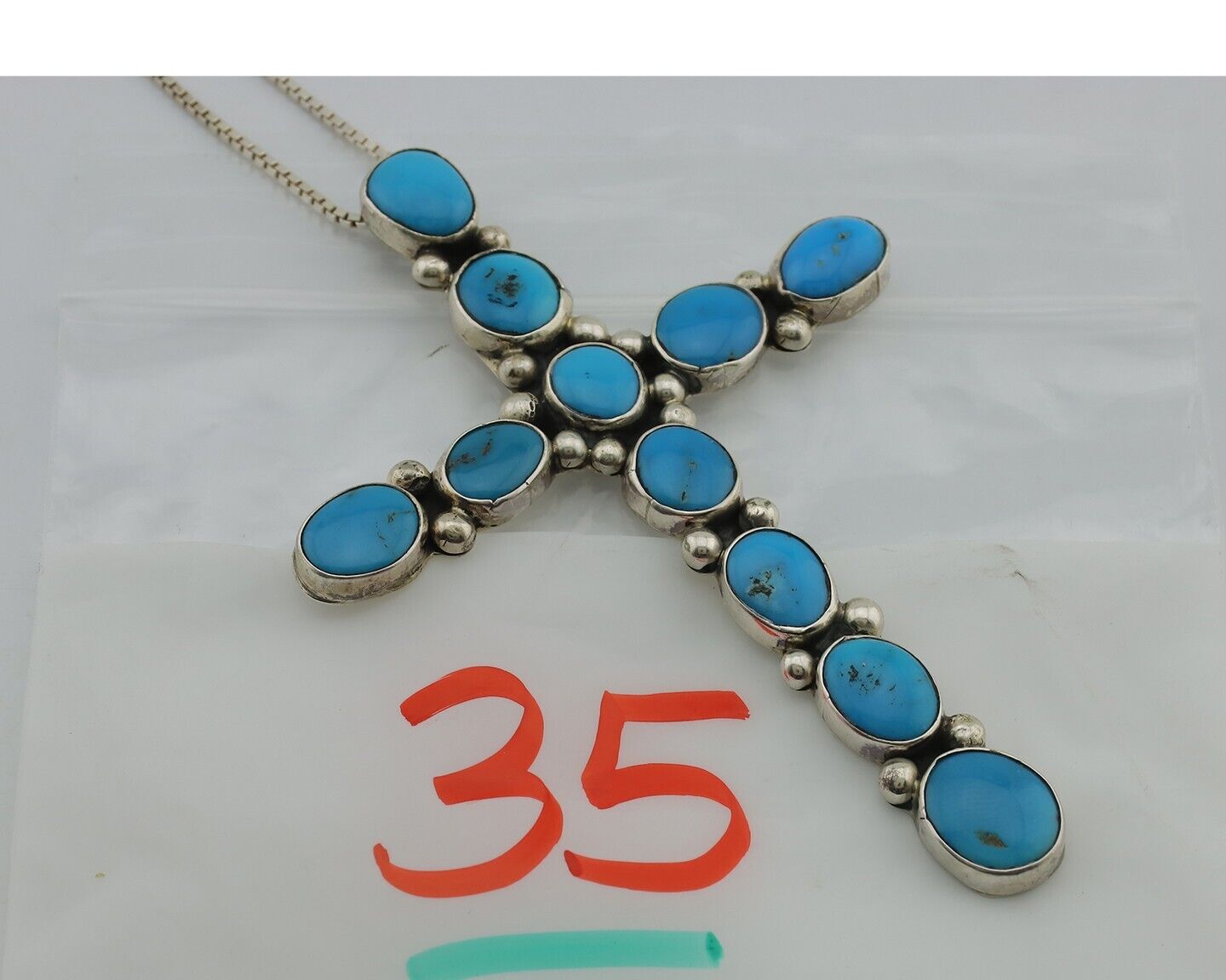 Navajo Cross Pendant 925 Silver Blue Turquoise Signed Native American C.80's