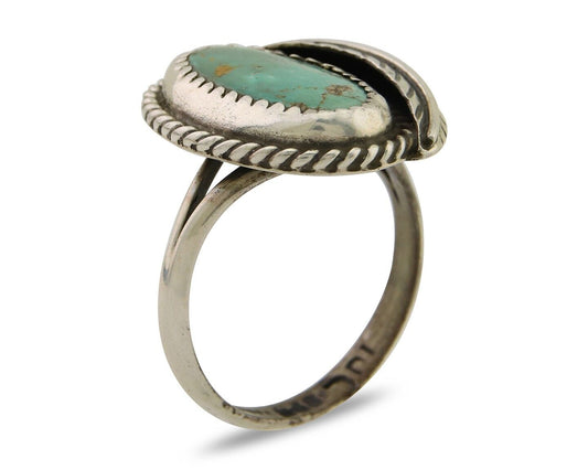 Navajo Ring 925 Sterling Silver Blue Turquoise Artist Signed IJC C.80's