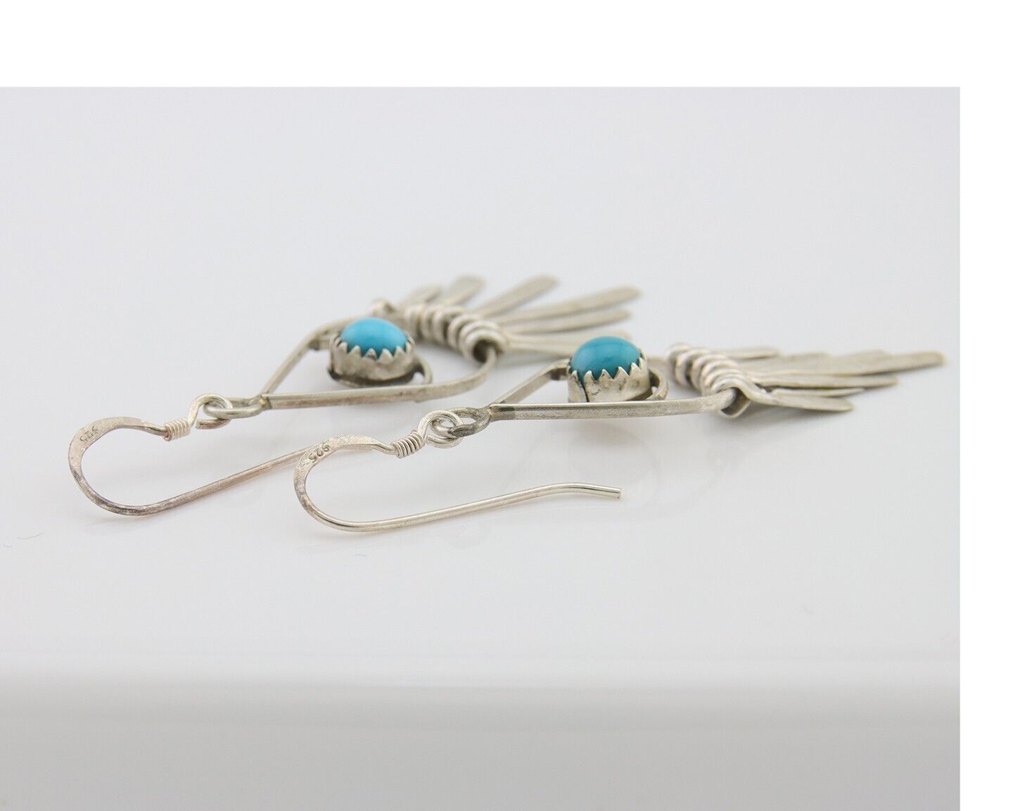 Navajo Dangle Earrings 925 Silver Natural Turquoise Artist Signed JB C.80's