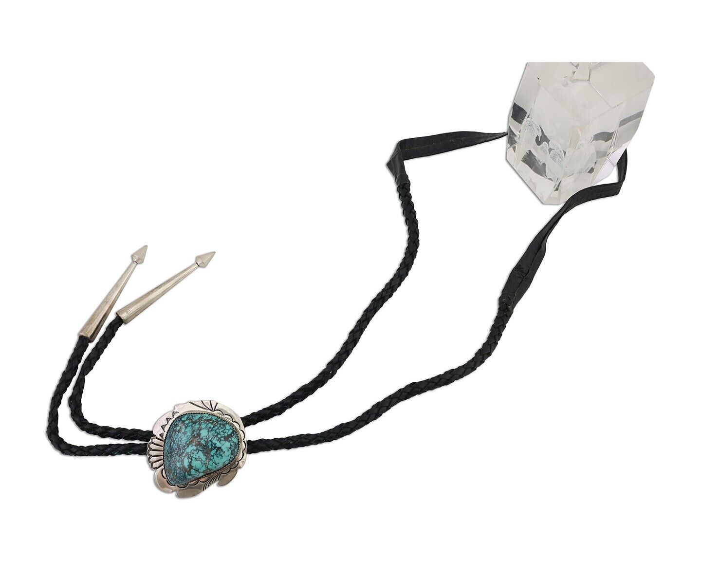 Navajo Bolo Tie 925 Silver Turquoise Artist Signed Tom Willeto C.80's