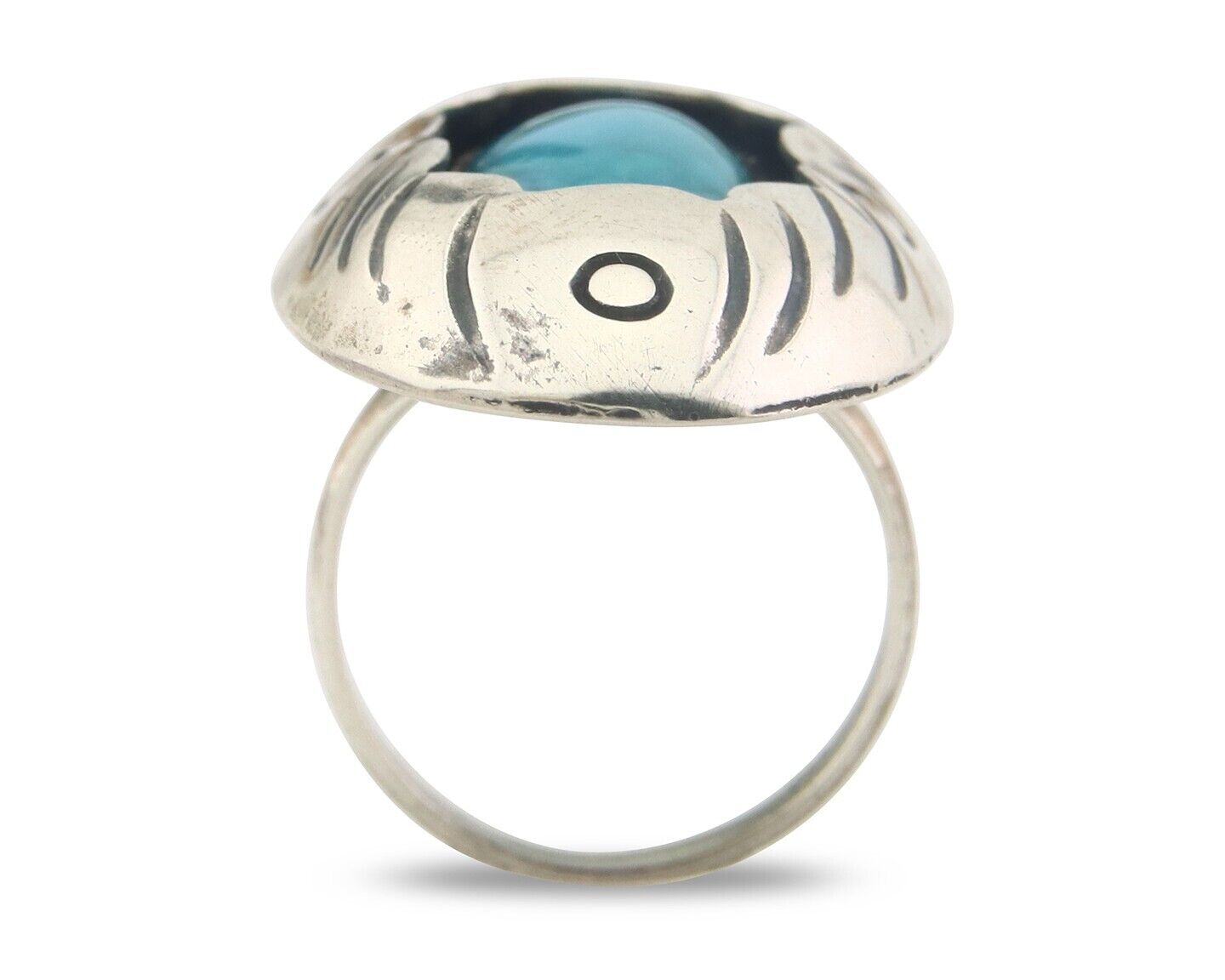 Navajo Ring 925 Sterling Turquoise Handmade Native Artist C.80's Size 5.75