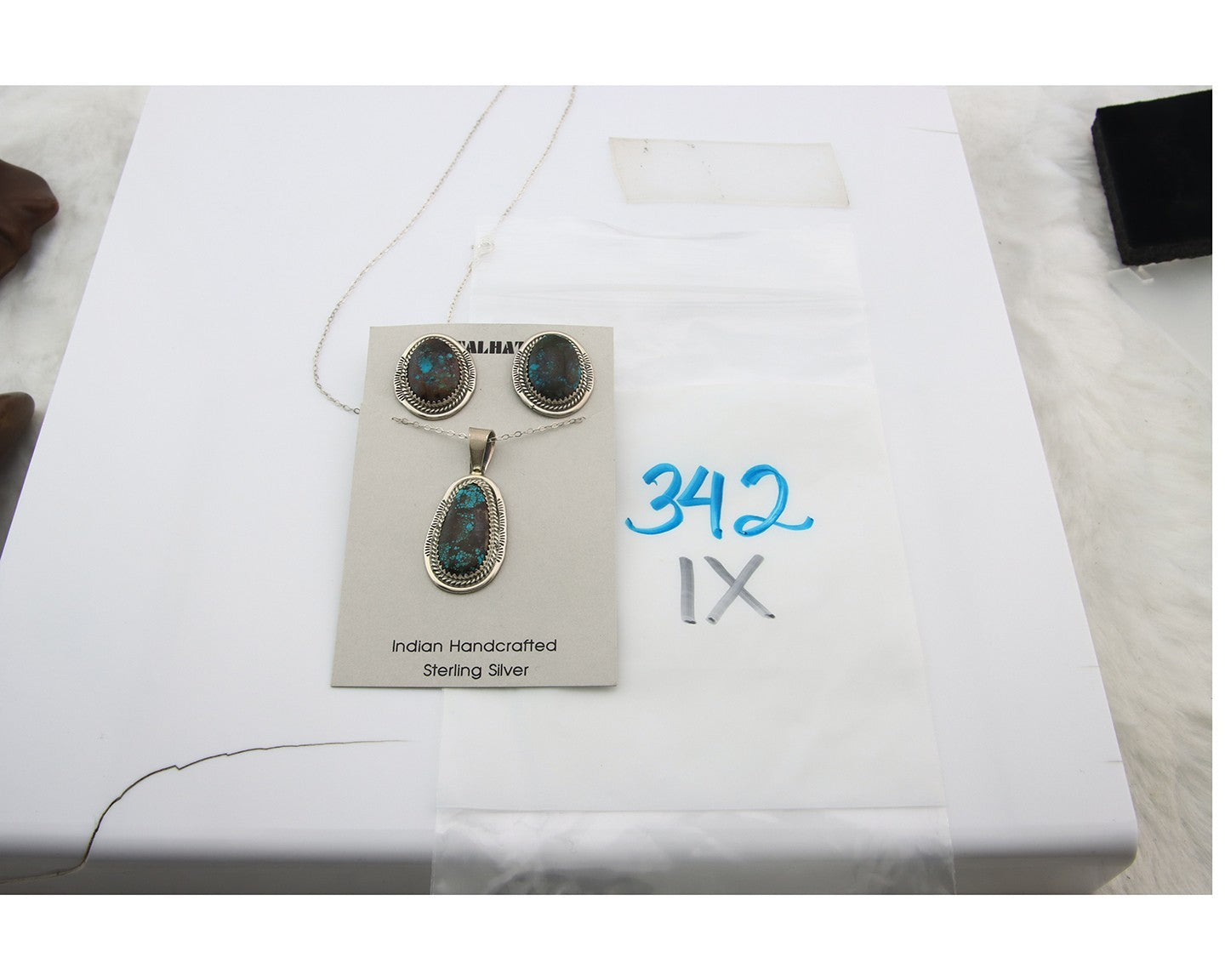 Navajo Necklace Earrings Set Sterling Silver Turquoise Vintage Signed Spencer