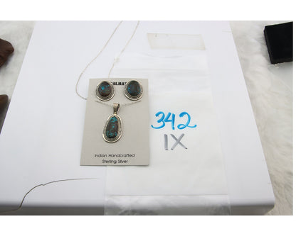 Navajo Necklace Earrings Set Sterling Silver Turquoise Vintage Signed Spencer