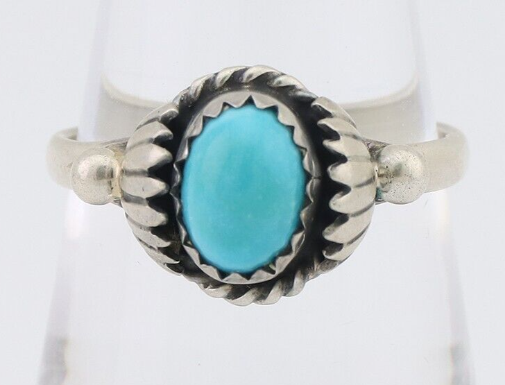 Navajo Ring 925 Silver Kingman Turquoise Native American Artist Made In 1985