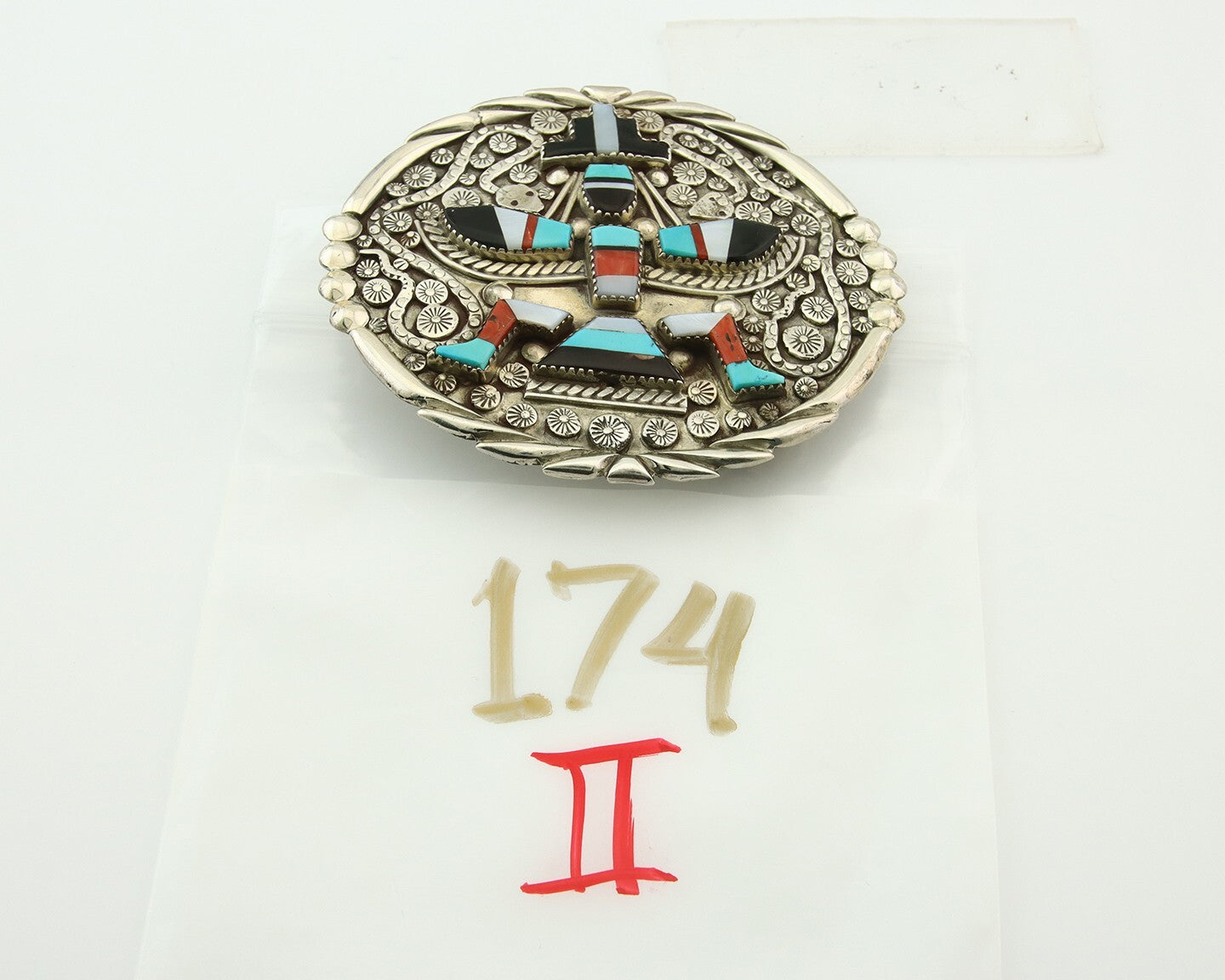 Zuni Belt Buckle 925 Sterling Silver Signed Gary & Paulinis Vacit c.80's