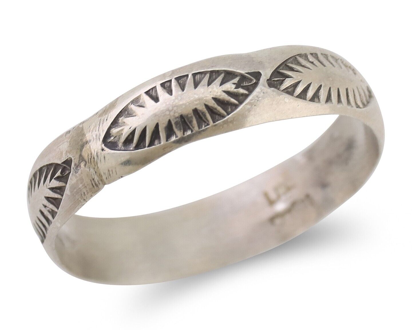 Navajo Hand Stamped Band 925 Silver 5.0 mm Signed Larry Chavez Size 10.75 C.80's