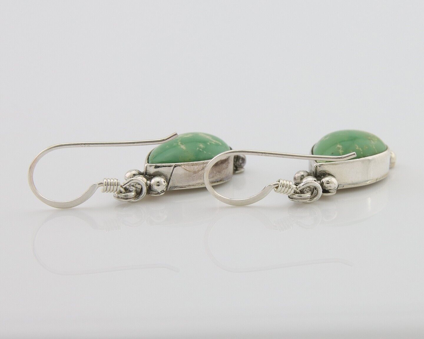 Navajo Dangle Earrings 925 Silver Natural Turquoise Artist Signed CS C.80's