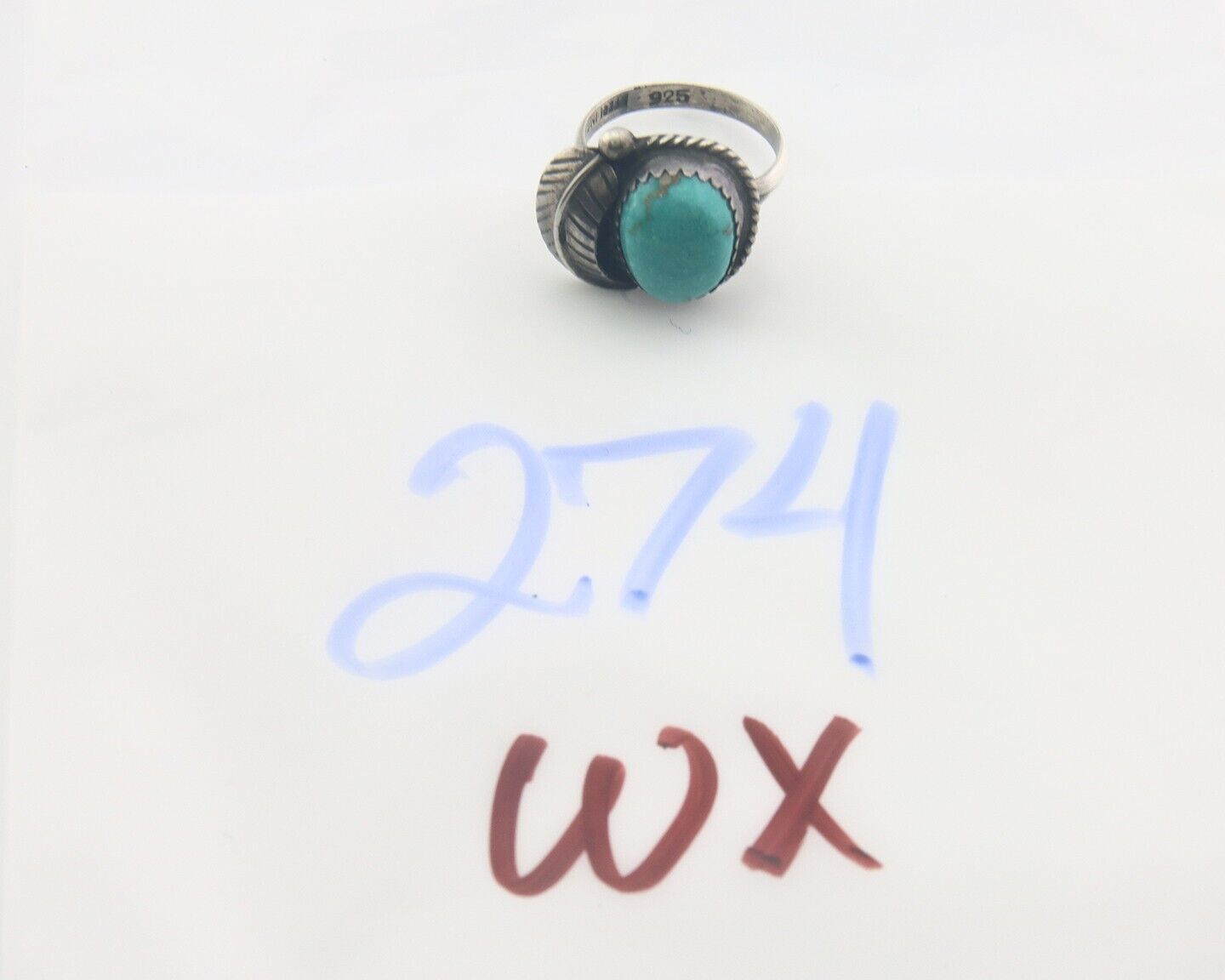 Navajo Ring 925 Sterling Natural Turquoise Native Artist C.80's Size 5.0
