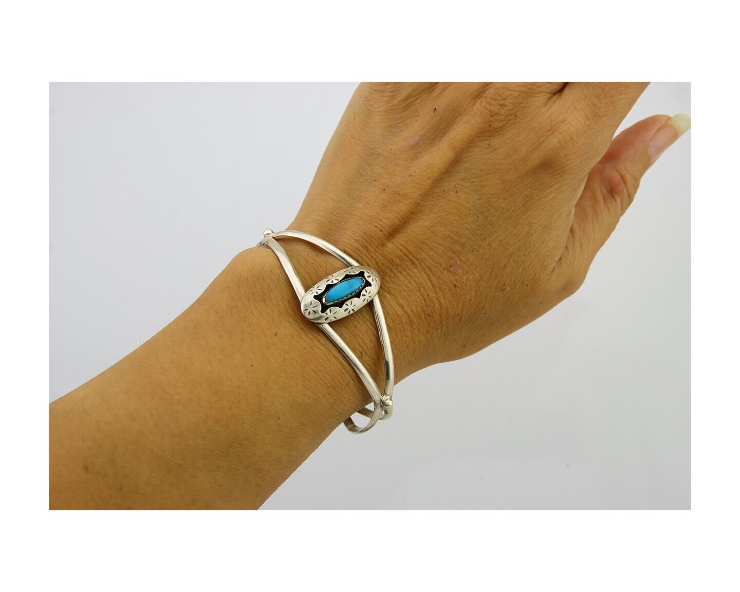 Navajo Cuff Bracelet 925 Silver Turquoise Cuff Artist Signed IJC C.80's