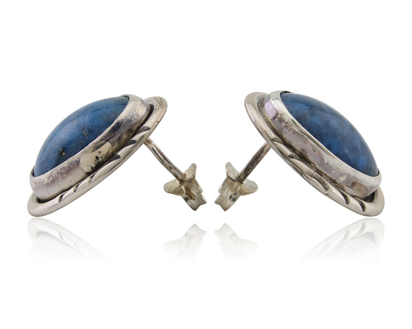 Navajo Paw Earrings 925 Silver Blue Denim Lapis Native American Artist C.80's