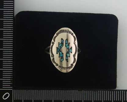 Navajo Ring 925 Sterling Natural Chip Inlay Turquoise C.80's Size 5.75